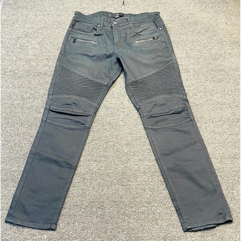 Jordan Craig Legacy Edition Aaron Biker Jeans Men 36x32 Black Ribbed Knee Panels